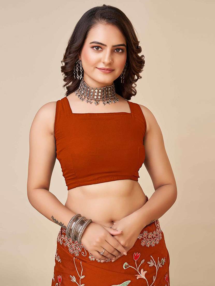 women solid with work embroidered saree with blouse - 22021319 -  Standard Image - 5