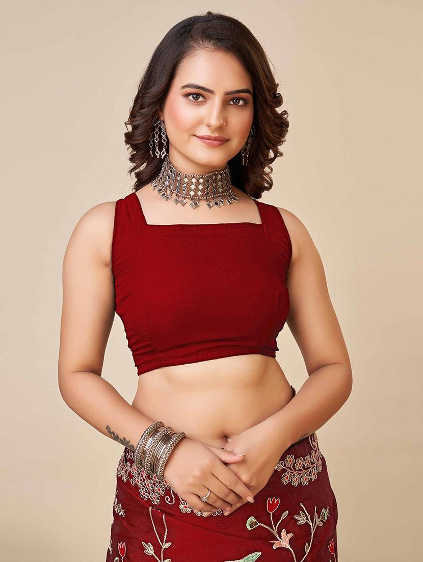 women solid with work embroidered saree with blouse - 22021320 - Standard Image - 5
