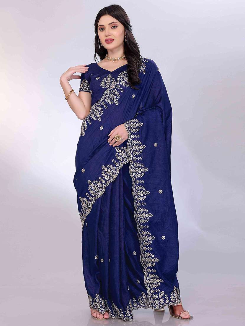 women solid with work embroidered saree with blouse - 22021321 - Zoom Image - 0