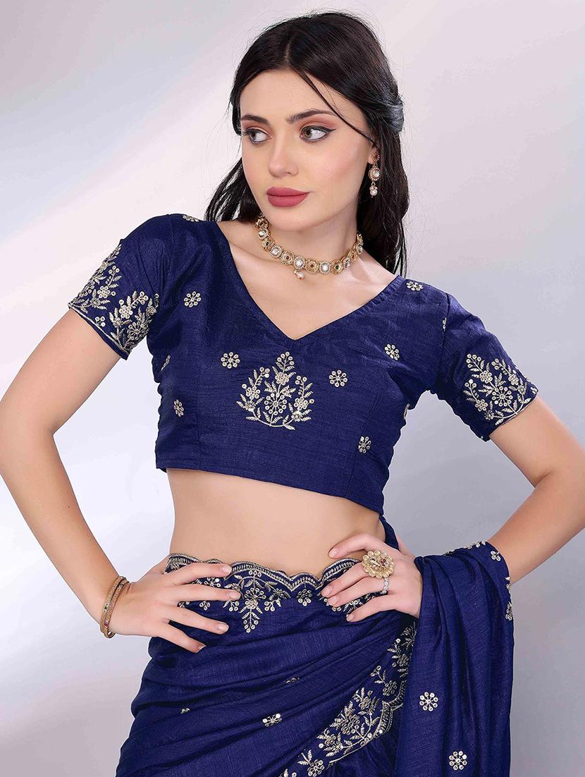 women solid with work embroidered saree with blouse - 22021321 - Standard Image - 5