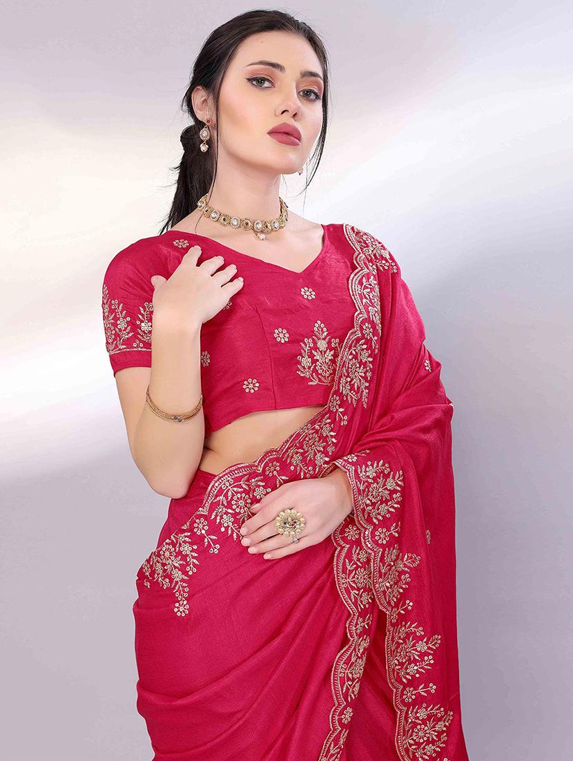 women solid with work embroidered saree with blouse - 22021324 - Standard Image - 3