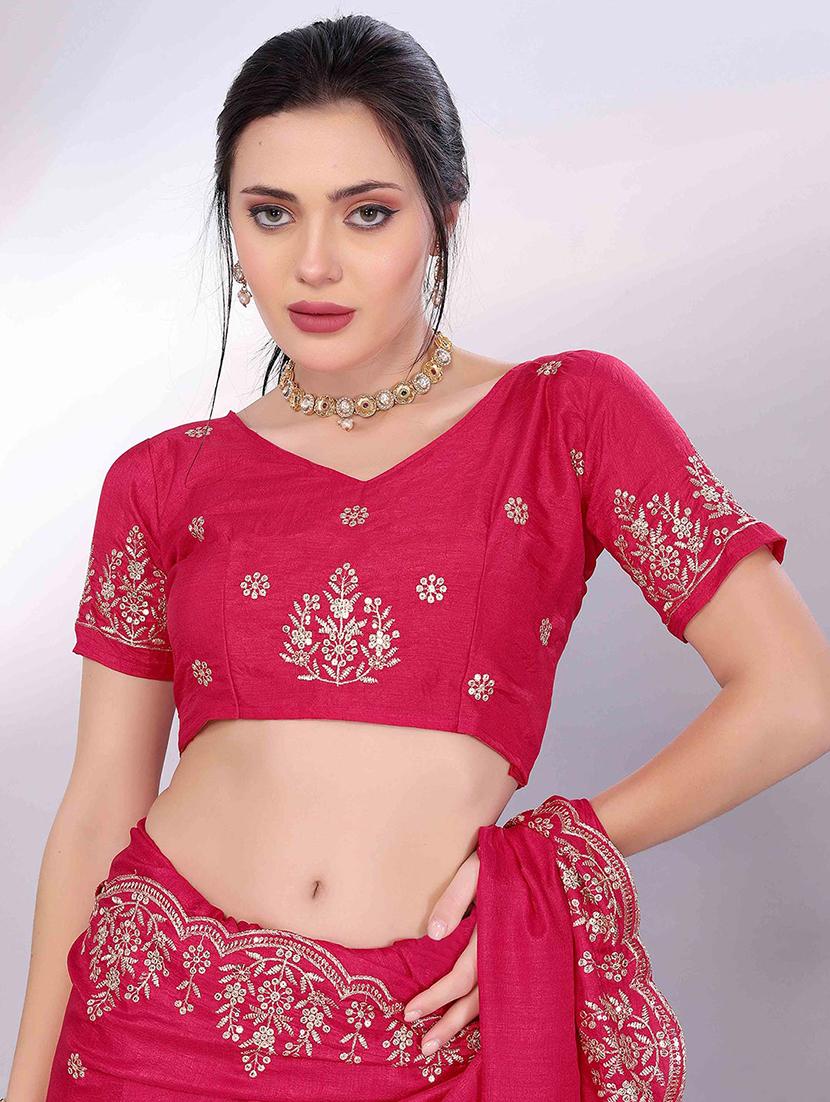 women solid with work embroidered saree with blouse - 22021324 - Standard Image - 5