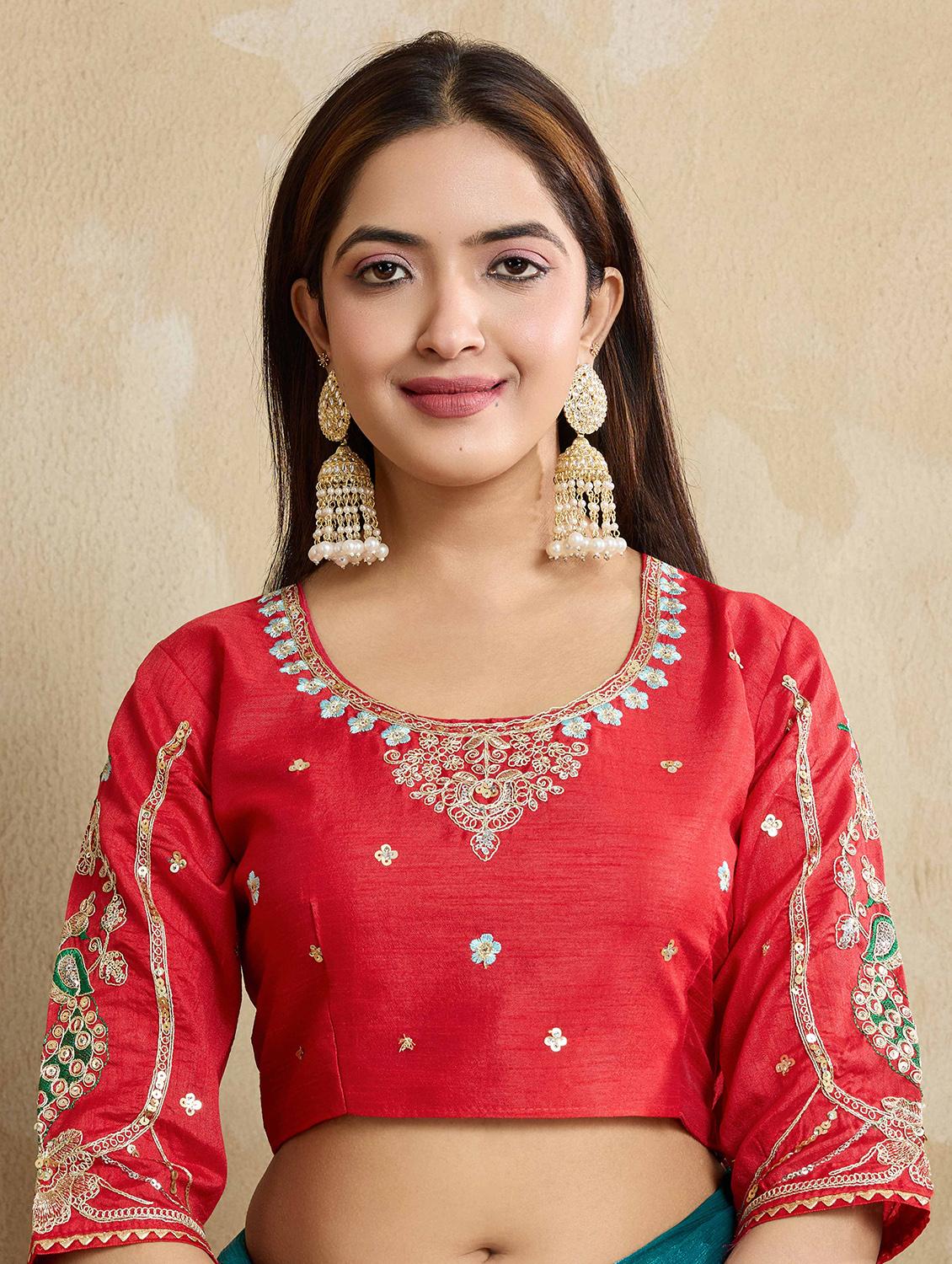 women solid with work embroidered saree with blouse - 22021331 - Standard Image - 5