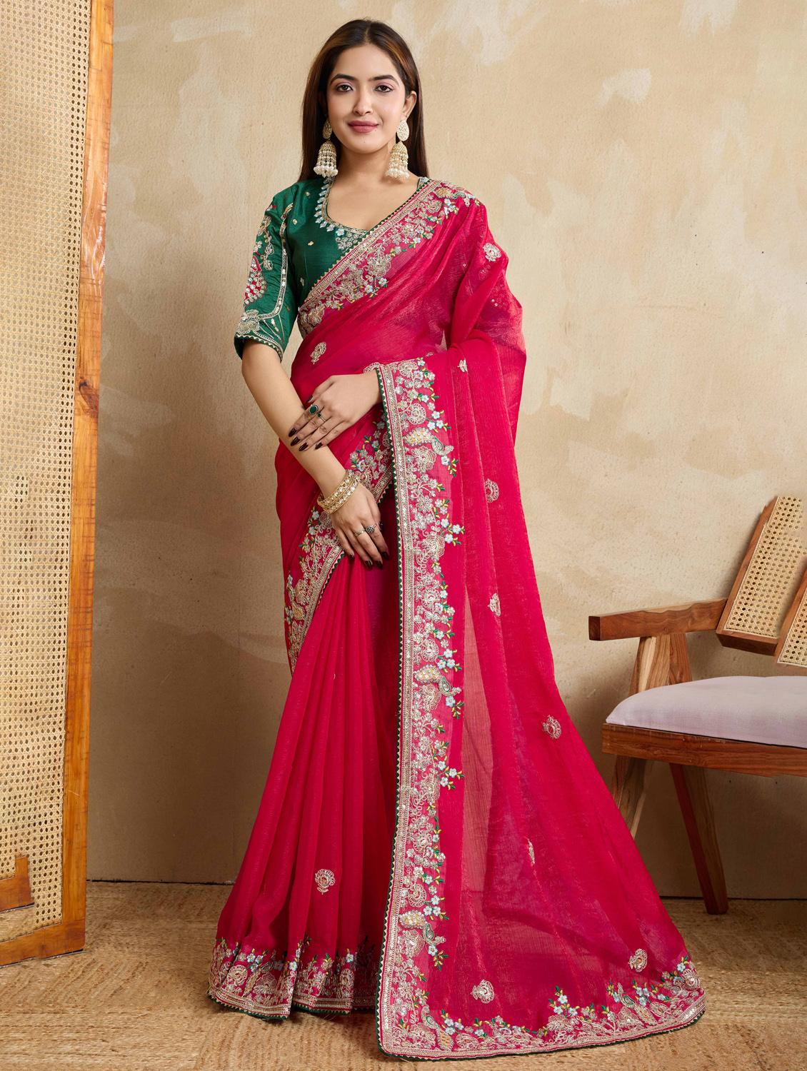 women solid with work embroidered saree with blouse - 22021332 - Zoom Image - 0