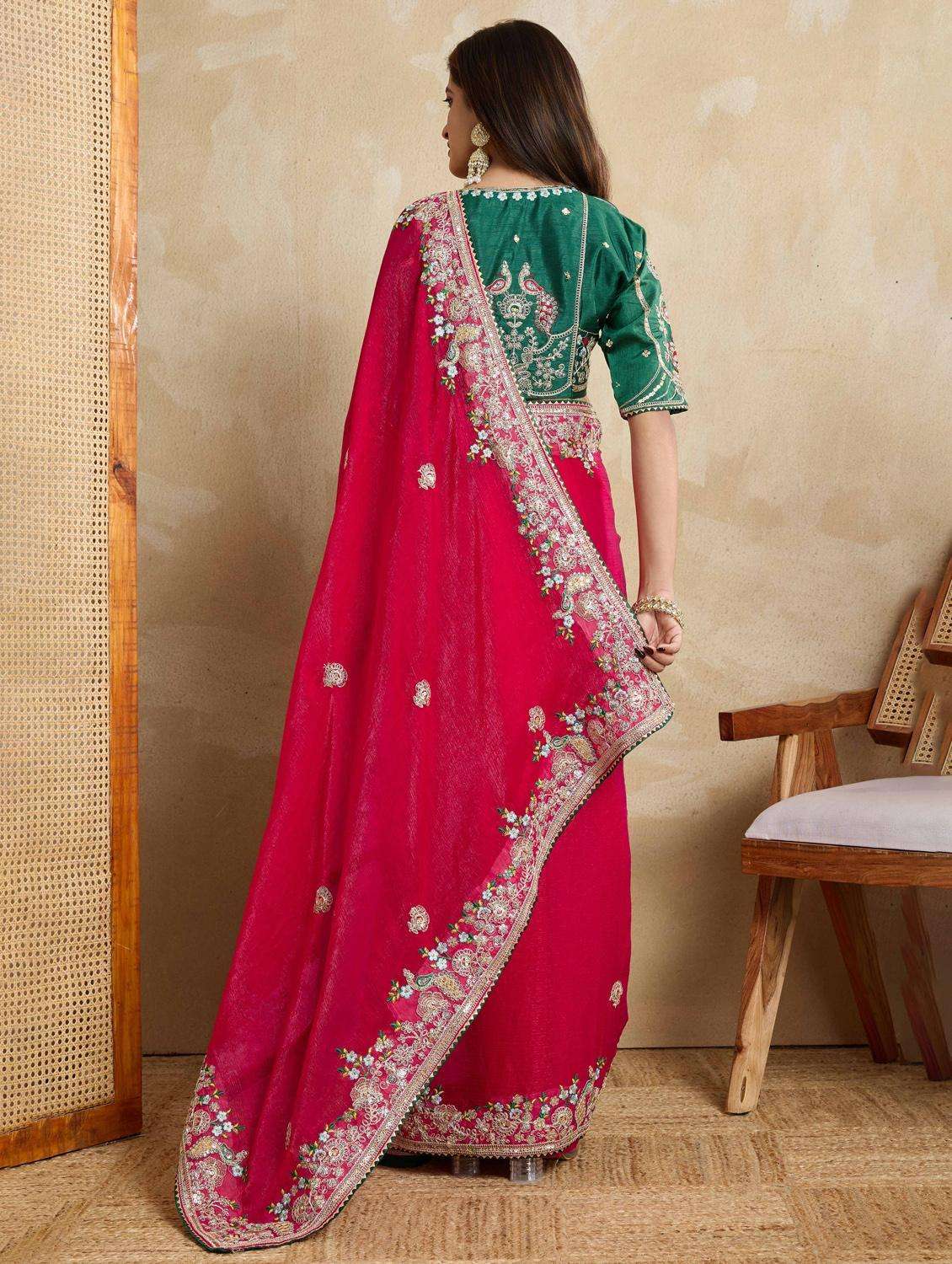 women solid with work embroidered saree with blouse - 22021332 -  Standard Image - 3