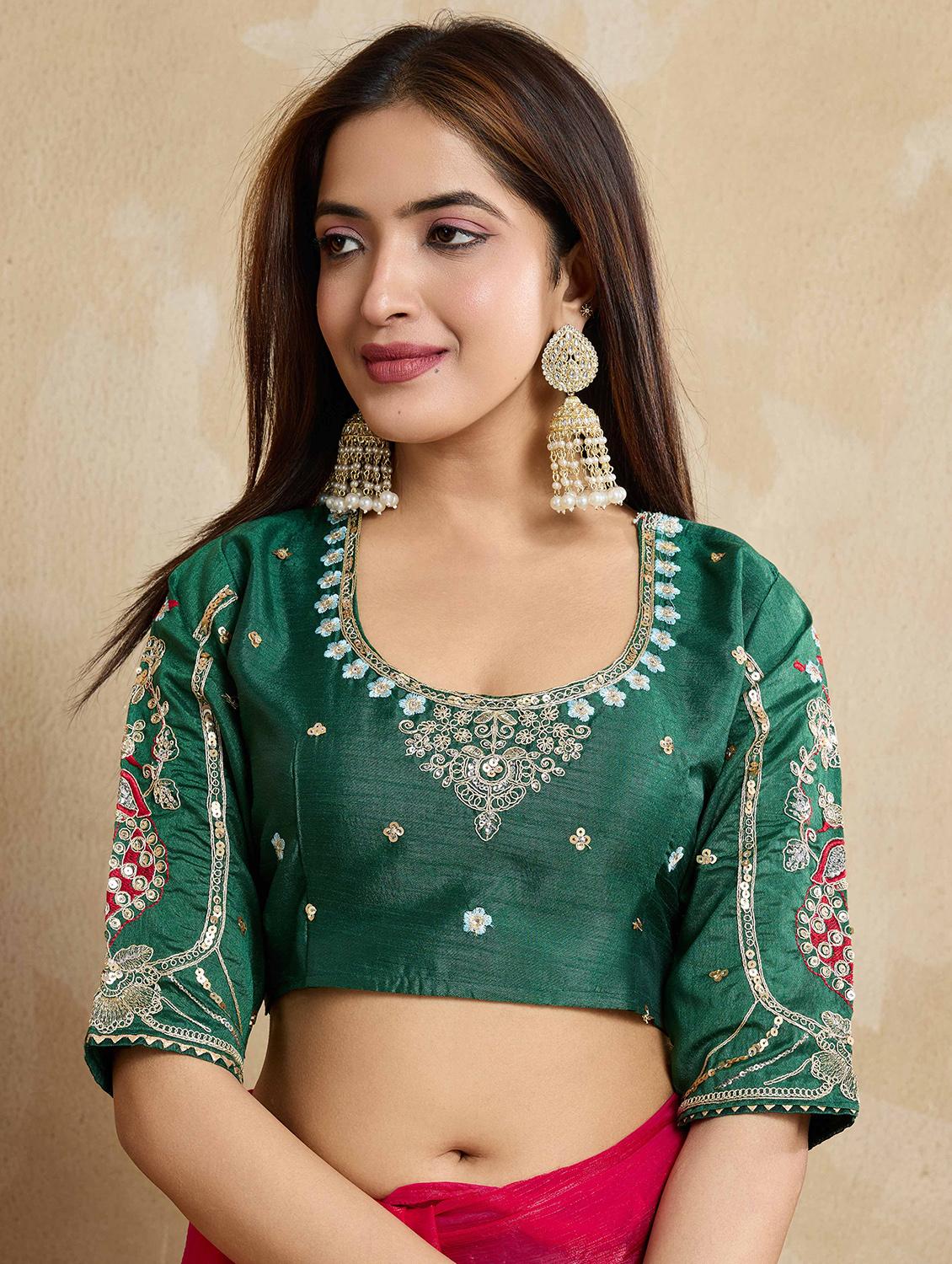 women solid with work embroidered saree with blouse - 22021332 - Standard Image - 5