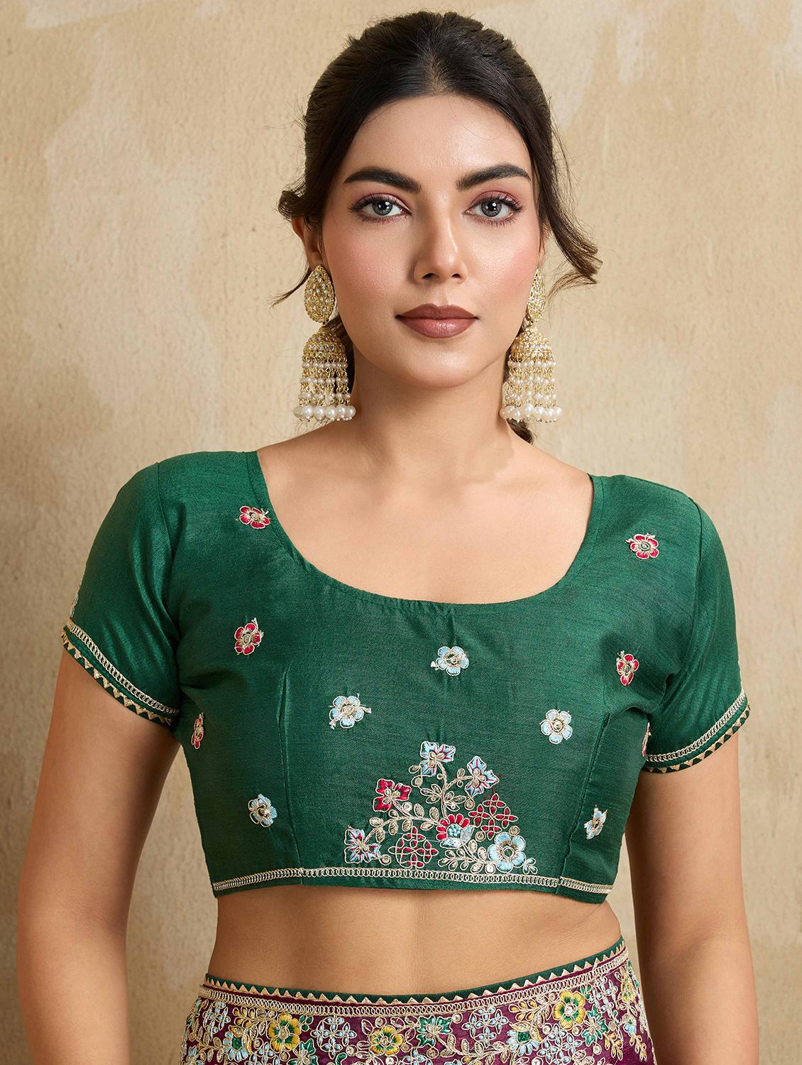women solid with work embroidered saree with blouse - 22021335 - Standard Image - 5