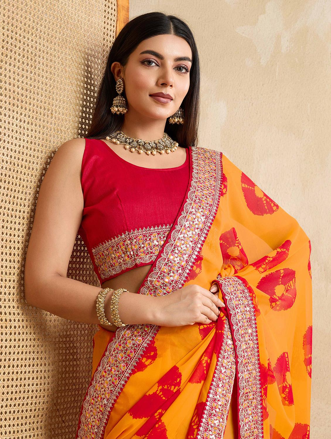 women tie & dye printed bordered saree with blouse - 22021337 - Standard Image - 3