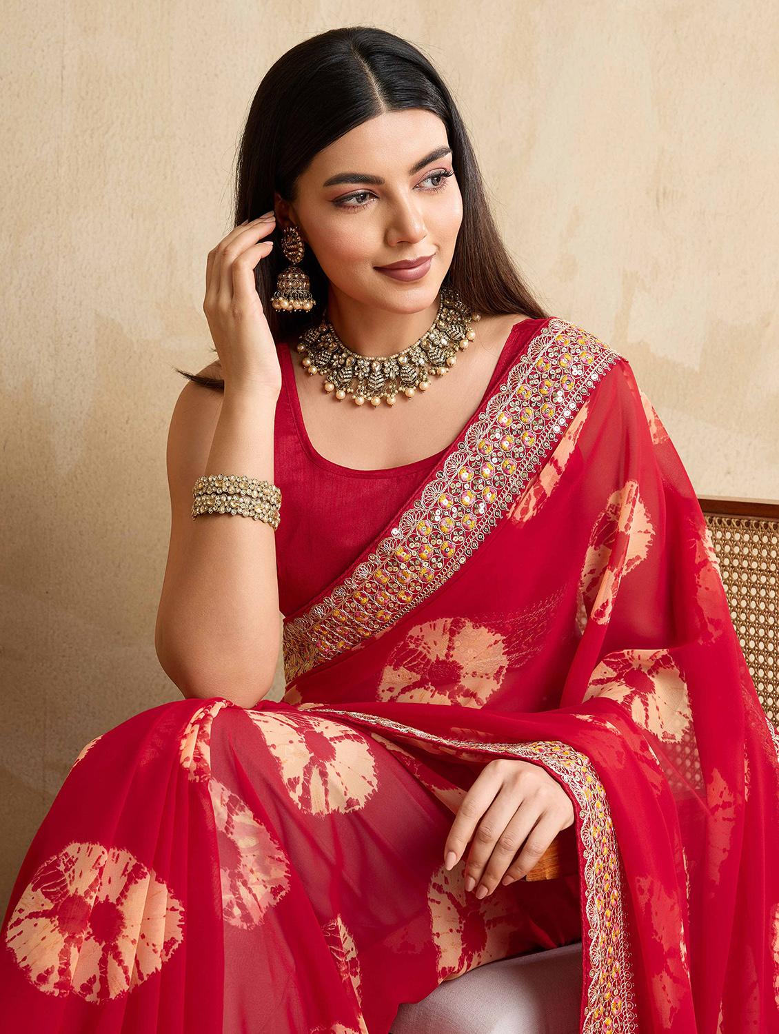 women tie & dye printed bordered saree with blouse - 22021338 - Standard Image - 3