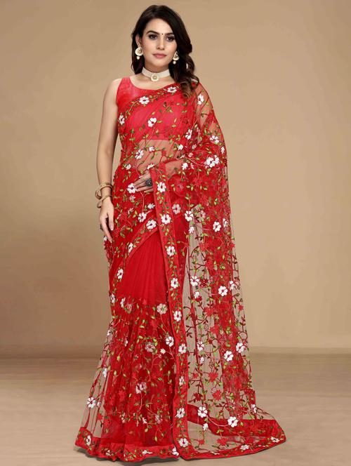 women floral embroidered saree with blouse - 22021351 - Standard Image - 0