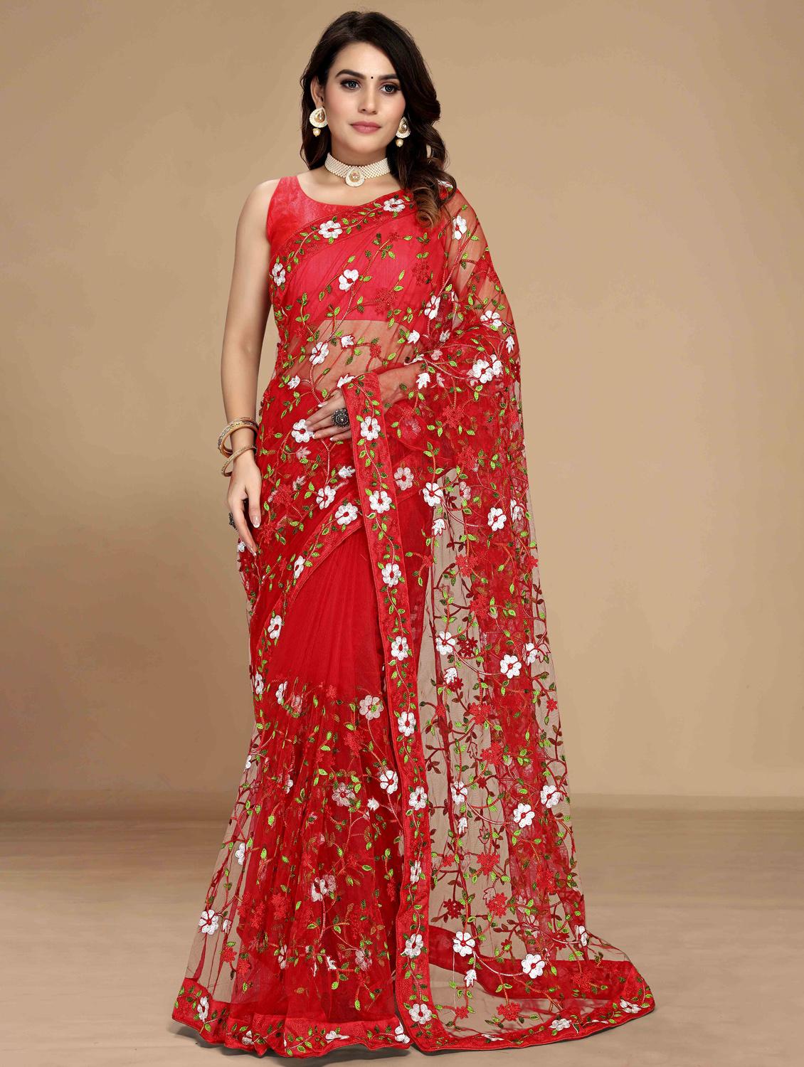 women floral embroidered saree with blouse - 22021351 - Zoom Image - 0