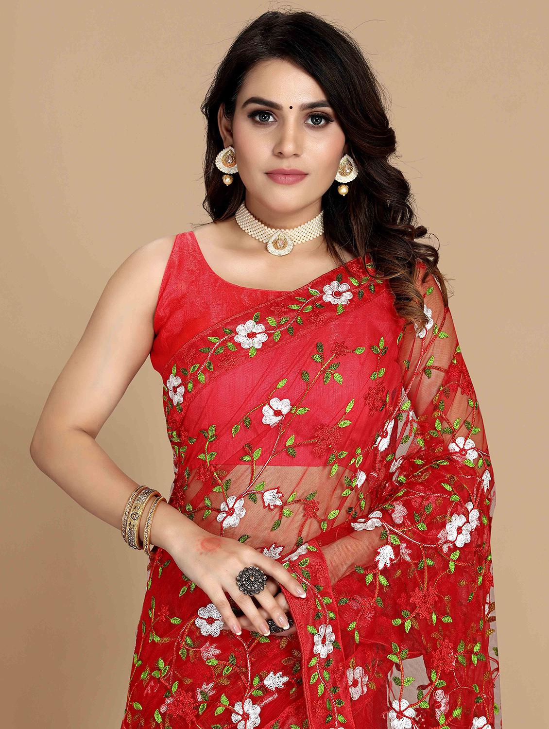 women floral embroidered saree with blouse - 22021351 - Standard Image - 3
