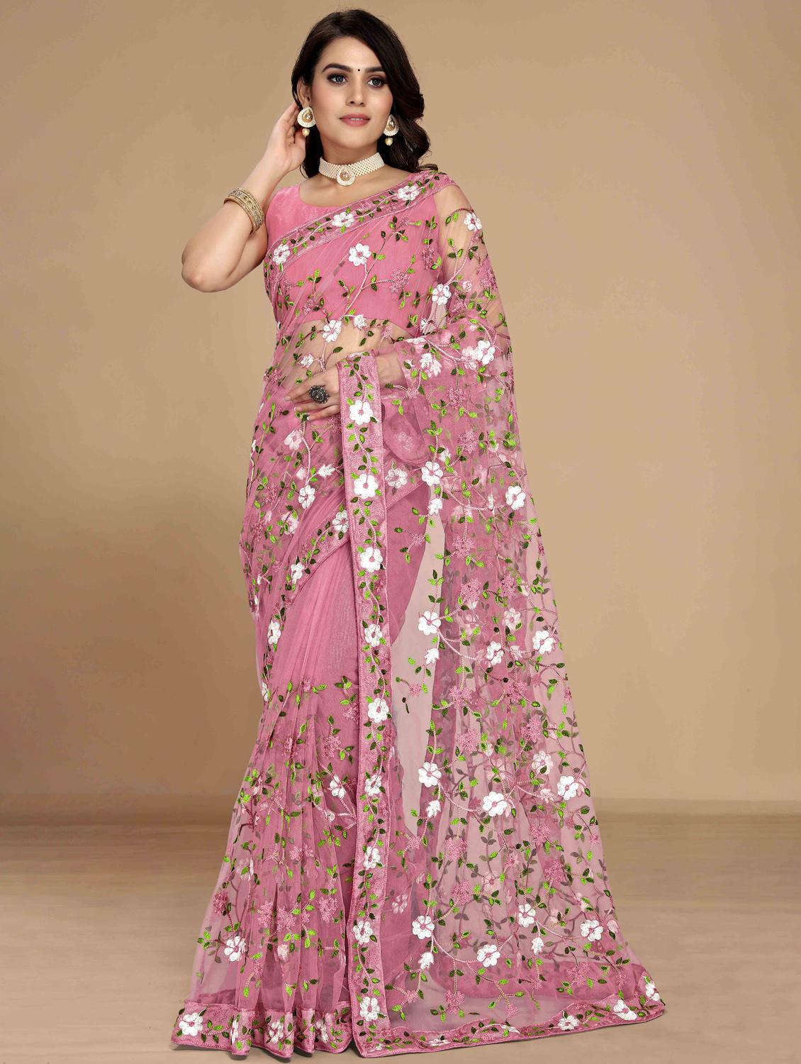 women floral embroidered saree with blouse - 22021354 - Zoom Image - 0