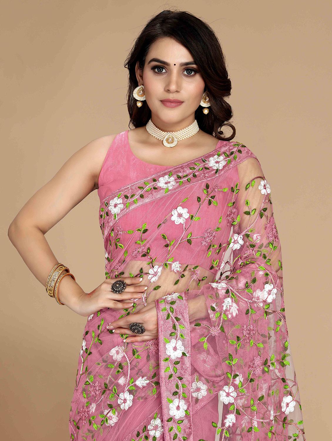 women floral embroidered saree with blouse - 22021354 - Standard Image - 3