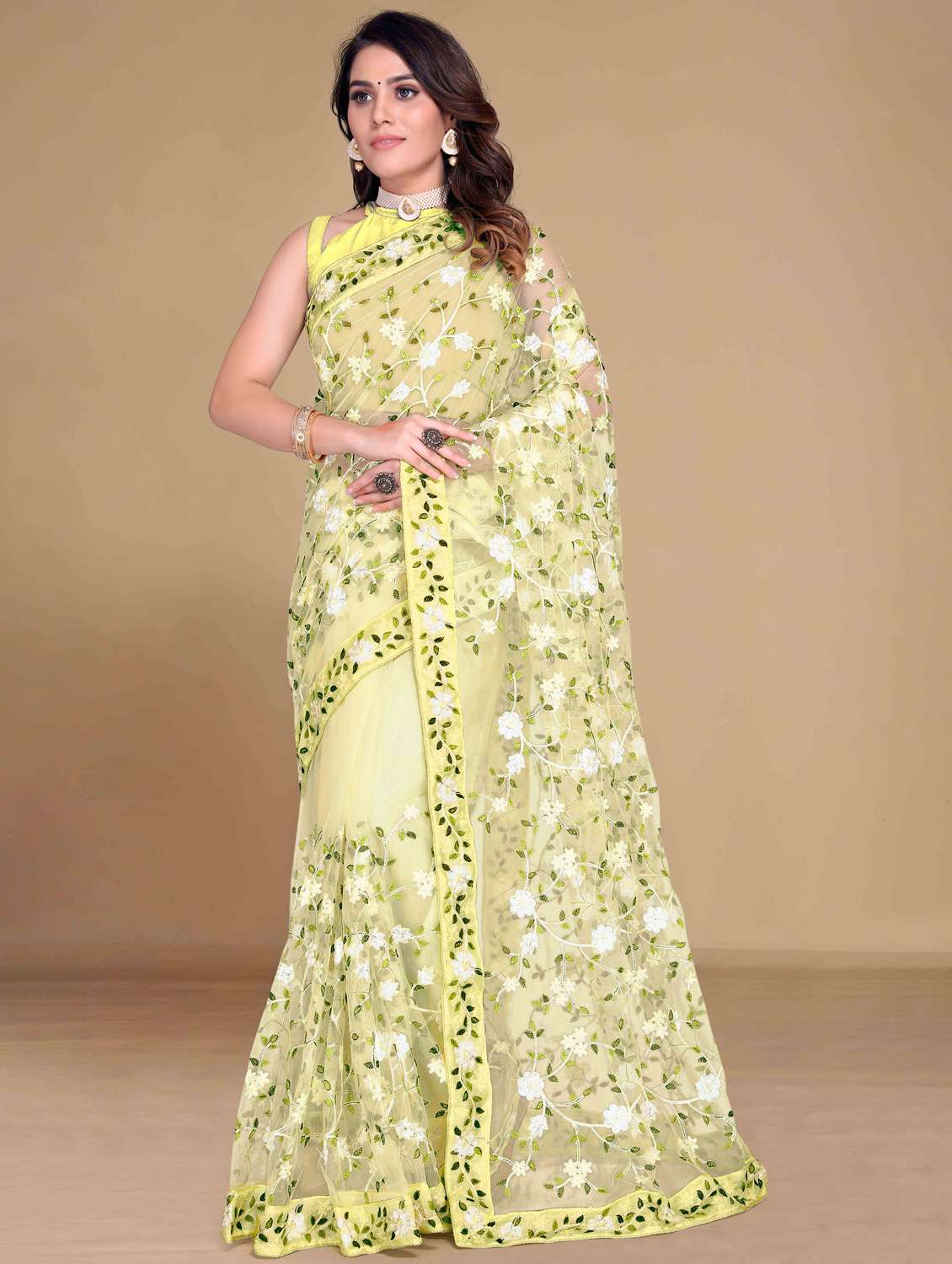 women floral embroidered saree with blouse