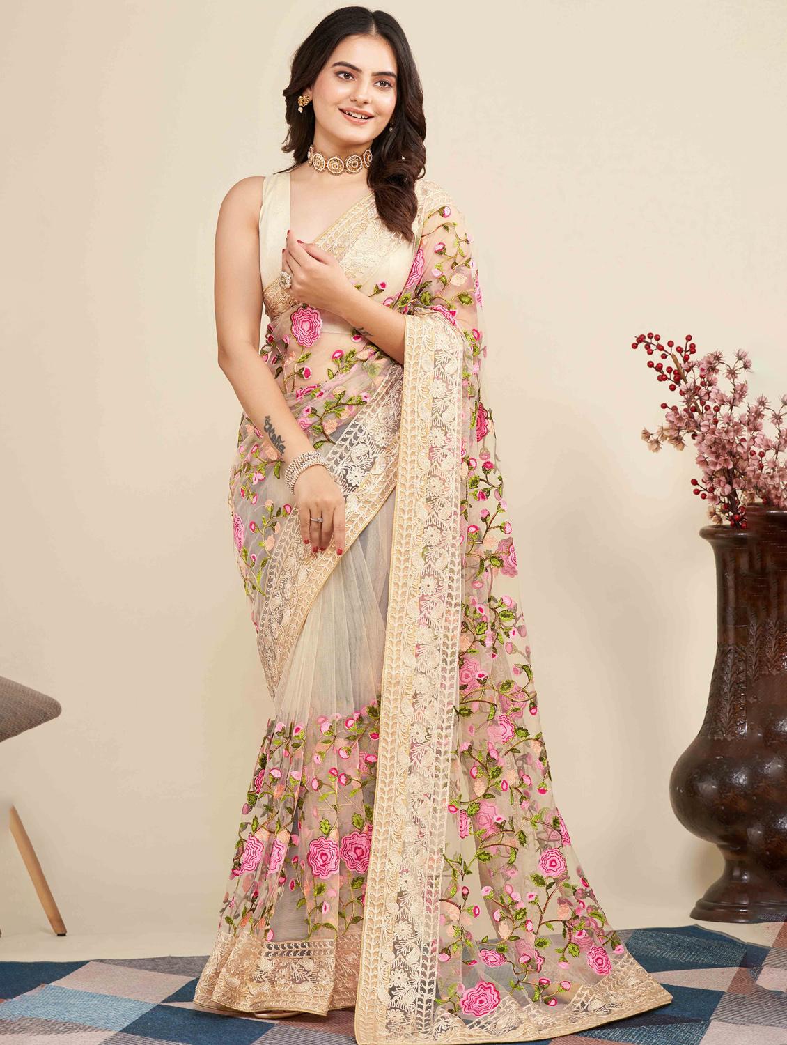 women floral embroidered saree with blouse - 22021357 -  Zoom Image - 0