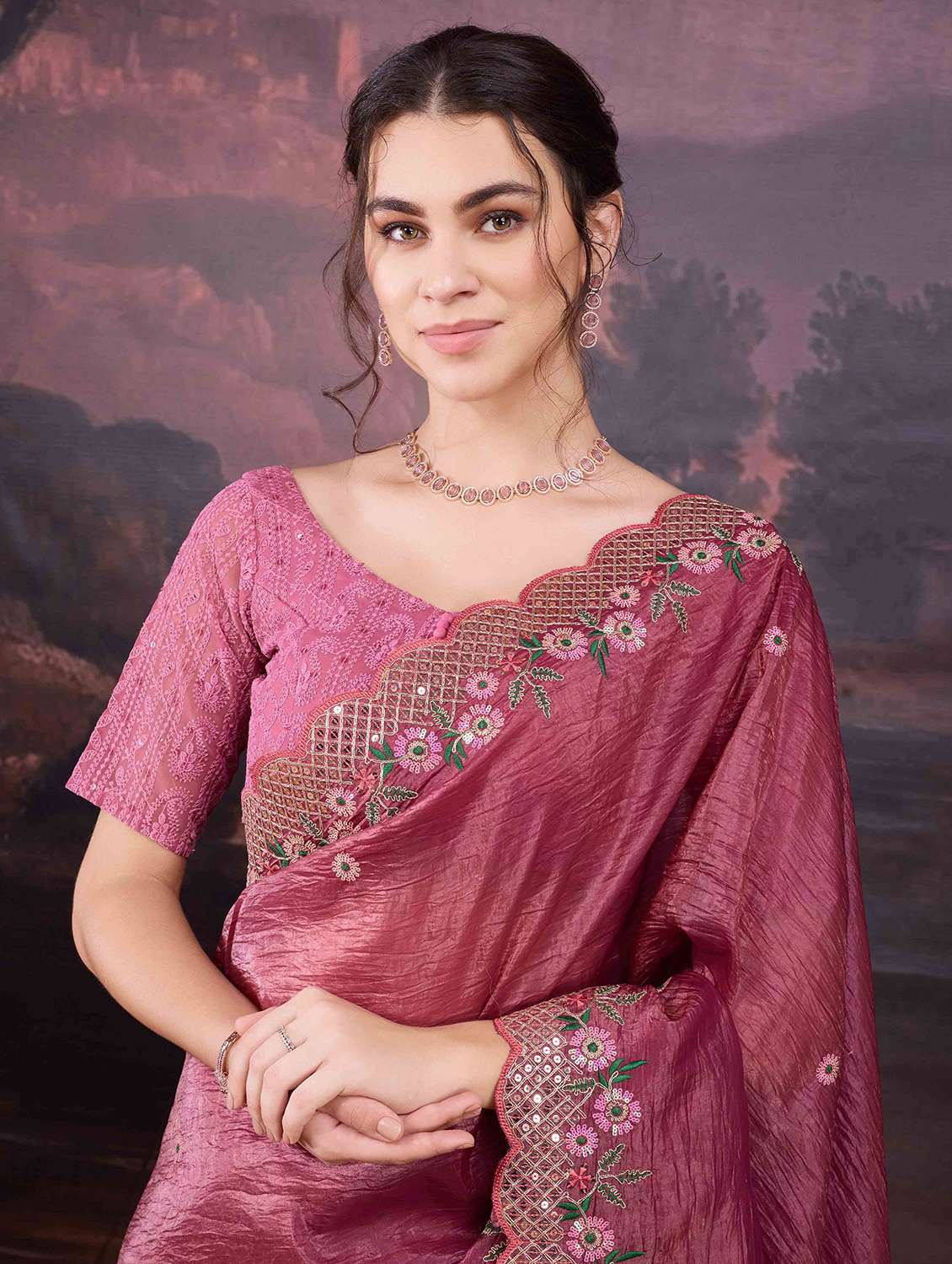 women solid with work embroidered saree with blouse - 22021368 -  Standard Image - 3