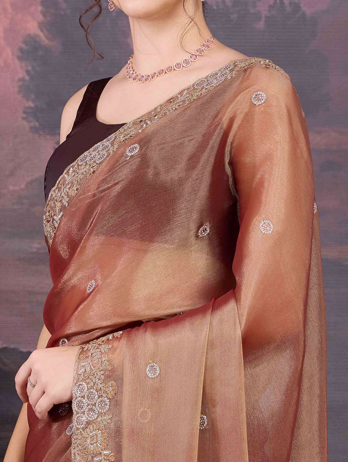 women solid with work embroidered saree with blouse - 22021371 -  Standard Image - 3