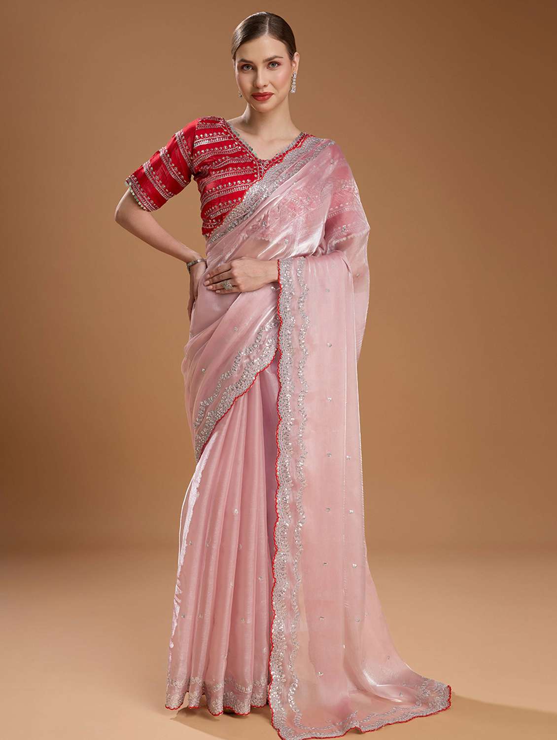 women solid with work embroidered saree with blouse