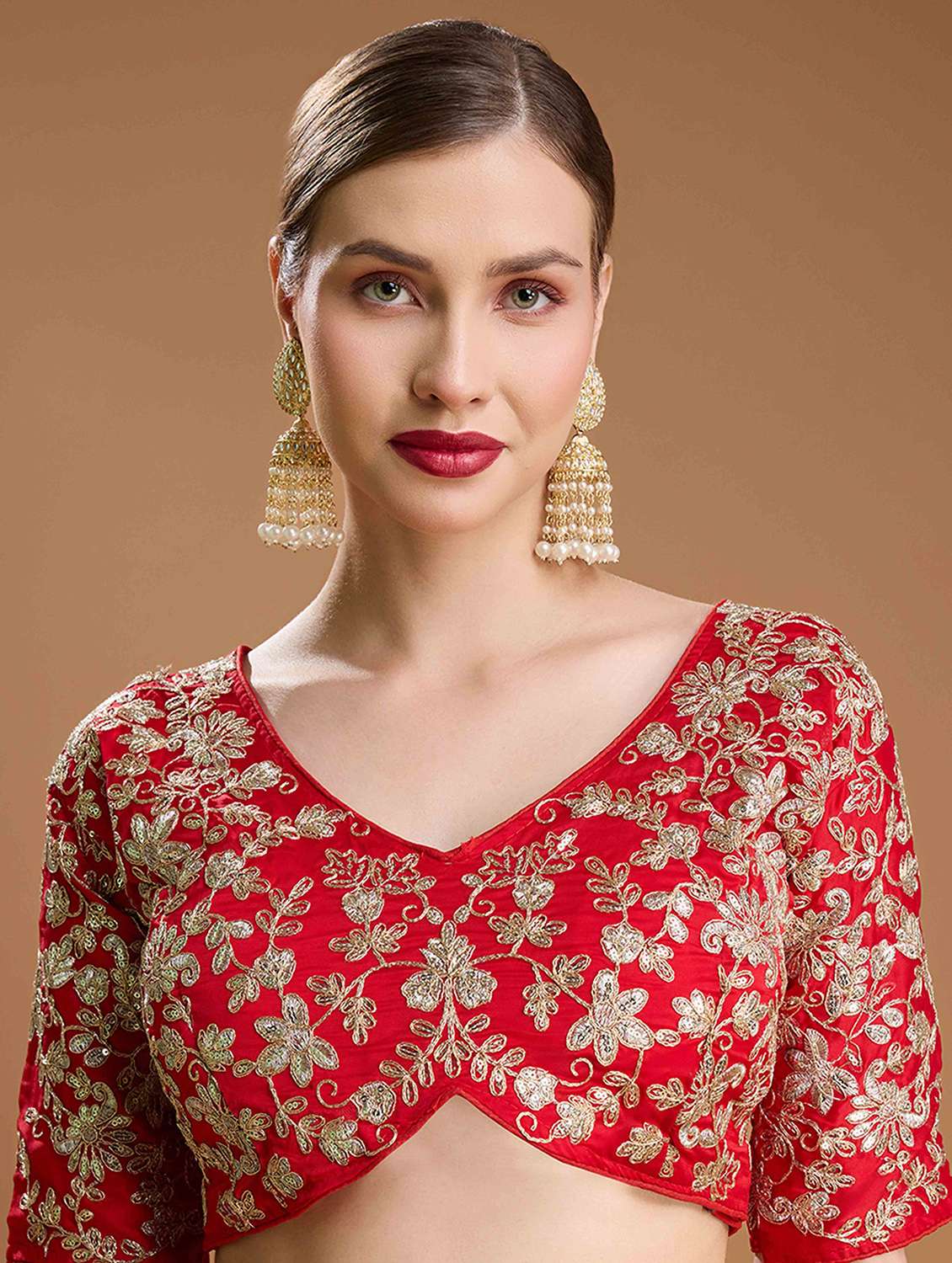 women solid with work embroidered saree with blouse - 22021376 -  Standard Image - 5