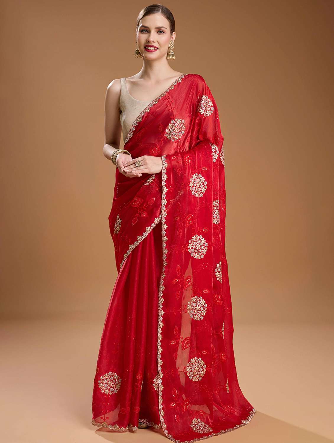 women solid with work embroidered saree with blouse - 22021380 -  Zoom Image - 0