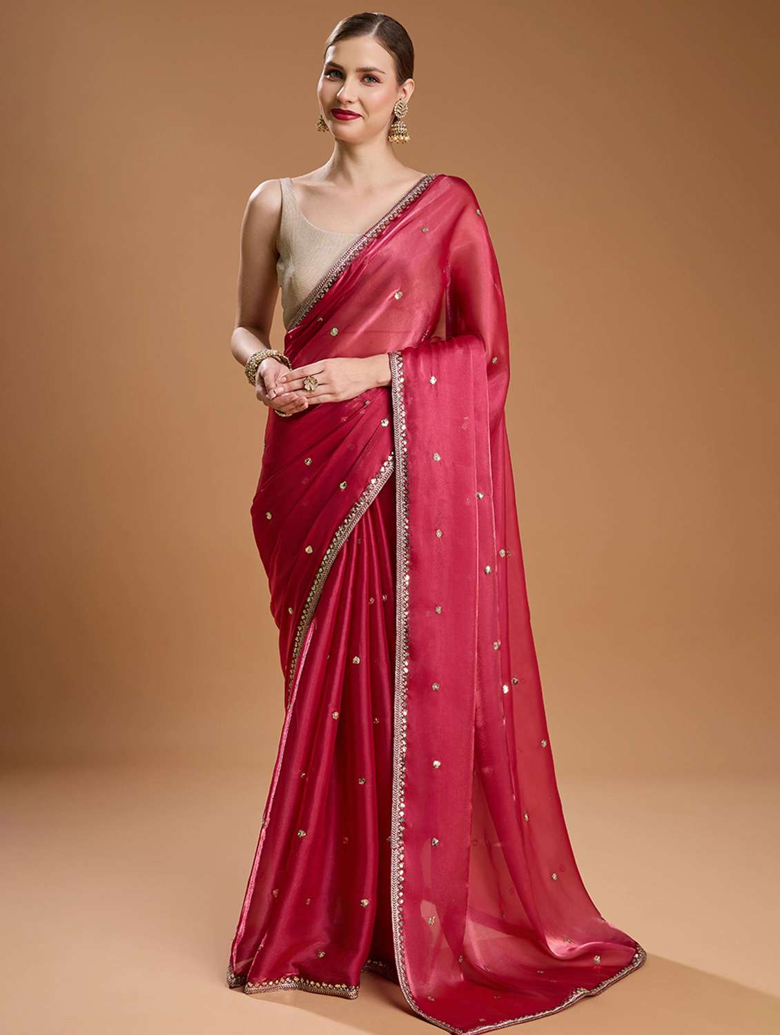 women solid with work embroidered saree with blouse
