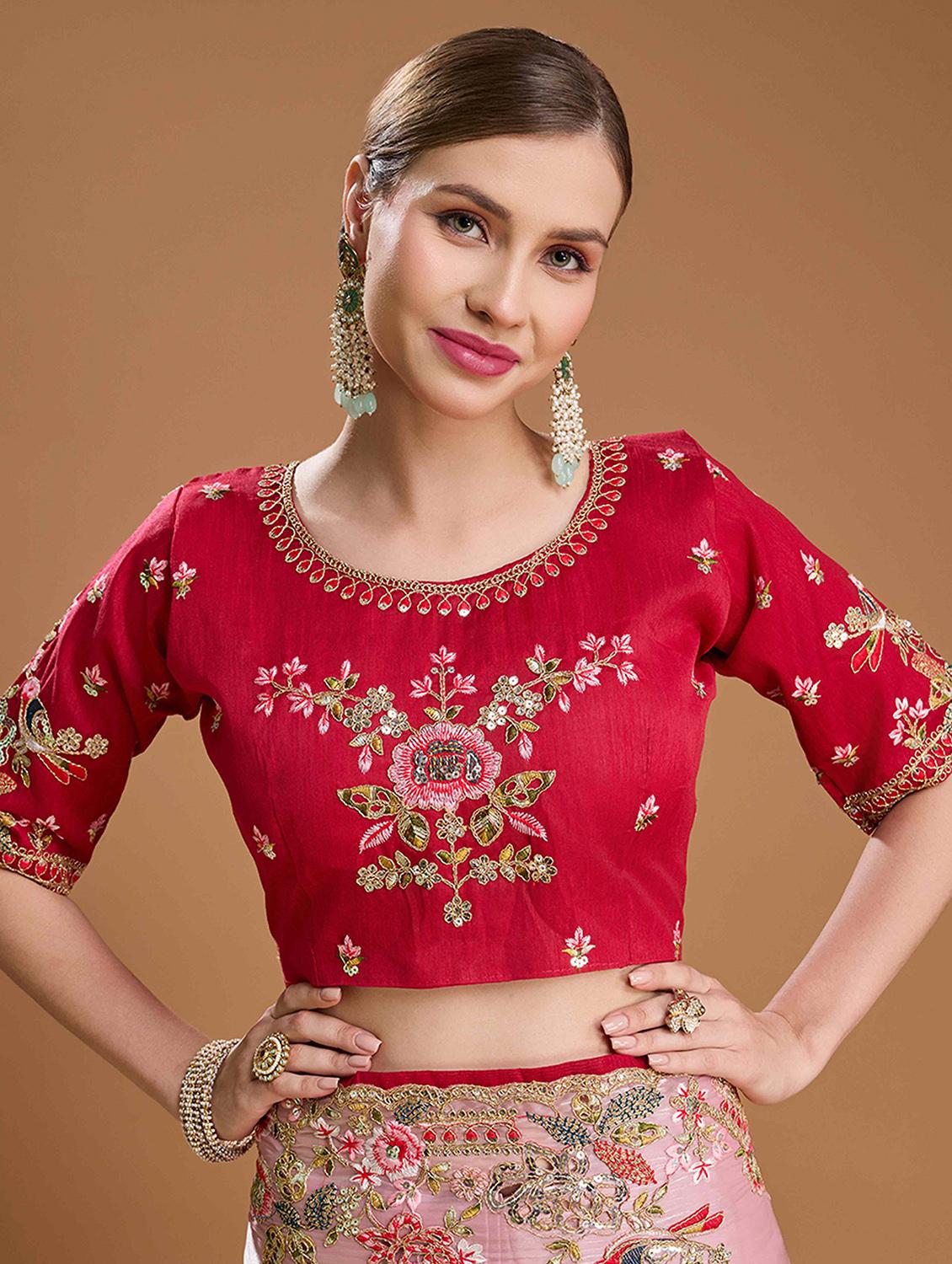 women solid with work embroidered saree with blouse - 22021383 - Standard Image - 5