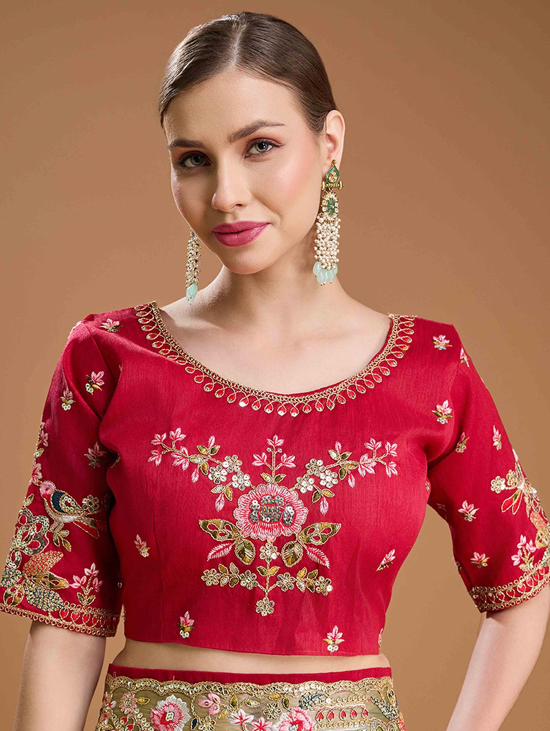 women solid with work embroidered saree with blouse - 22021384 - Standard Image - 5