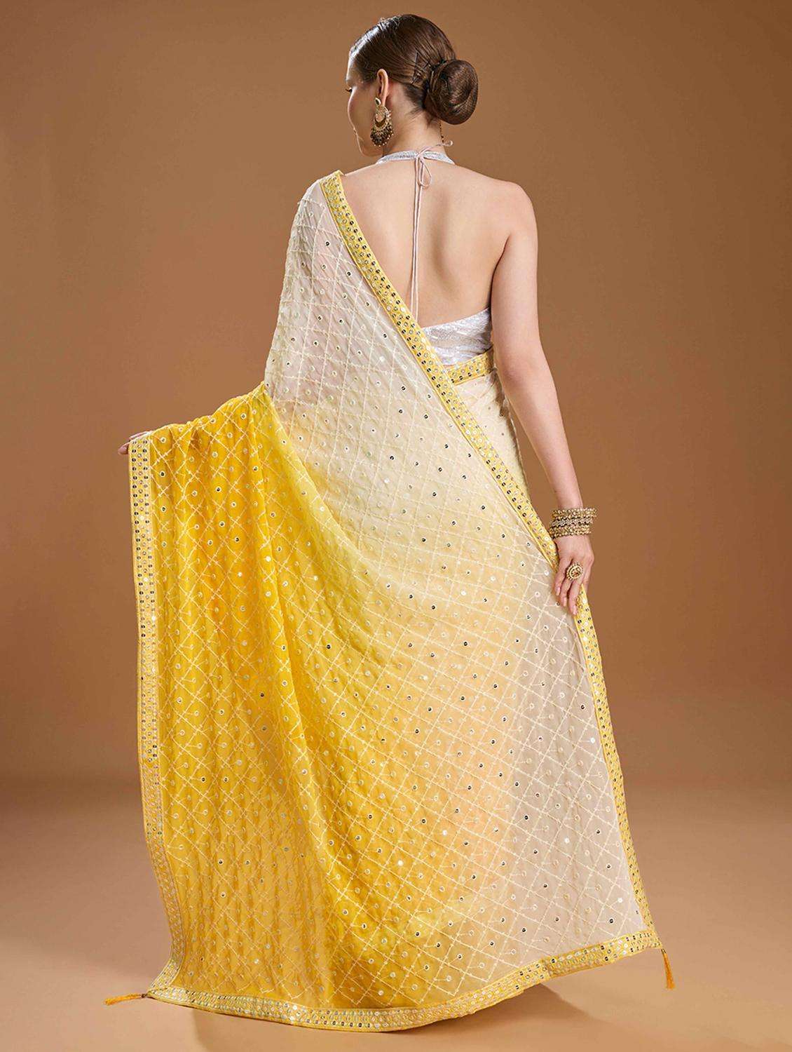 women yellow embroidered saree with blouse - 22021386 -  Standard Image - 3
