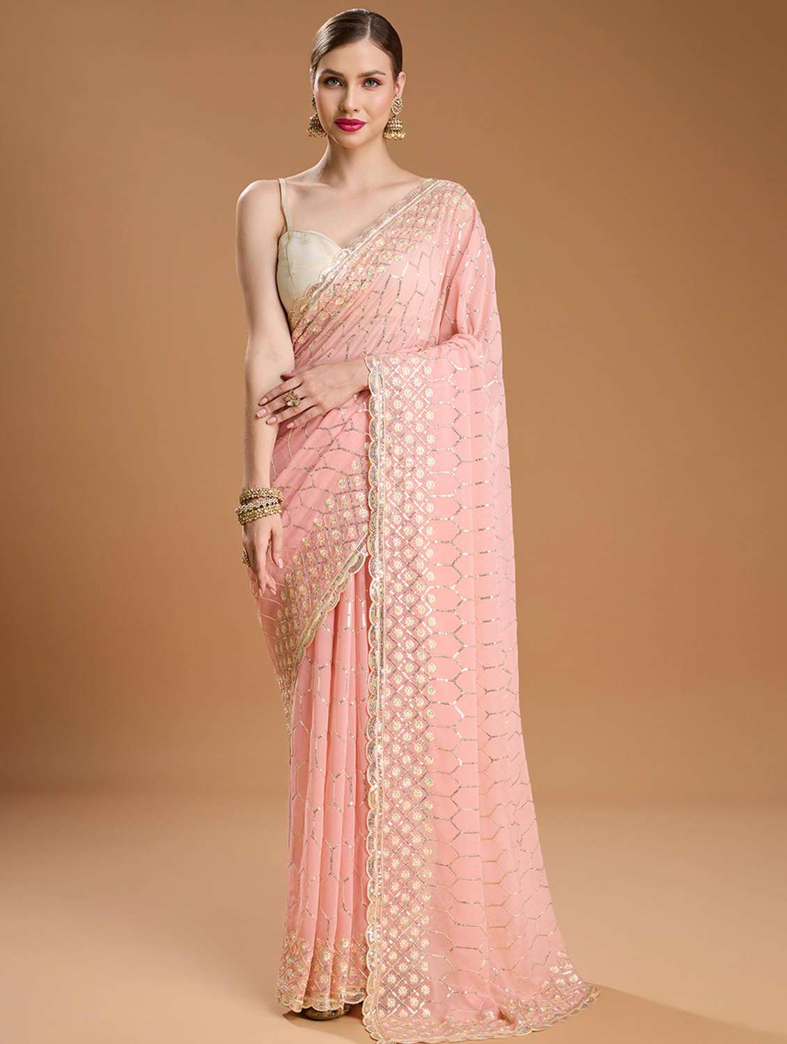 women solid with work embellished saree with blouse - 22021388 -  Zoom Image - 0