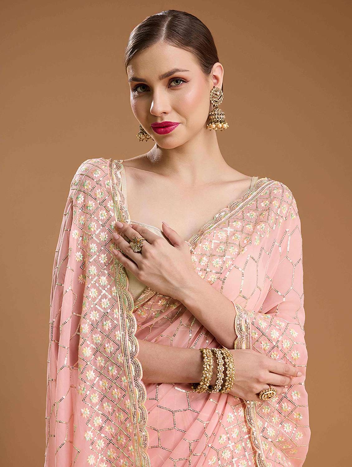 women solid with work embellished saree with blouse - 22021388 -  Standard Image - 3