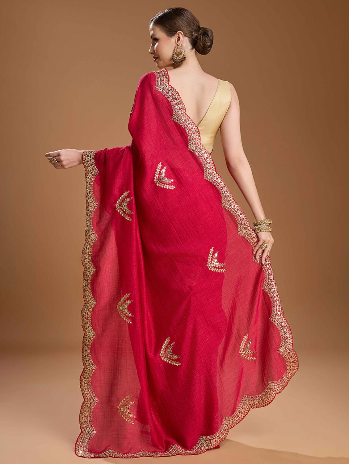 women solid with work embroidered saree with blouse - 22021389 - Standard Image - 3