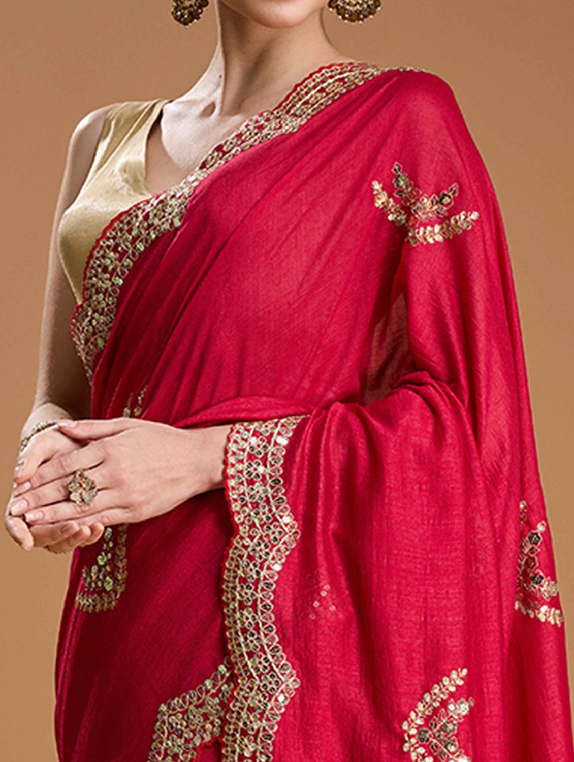 women solid with work embroidered saree with blouse - 22021389 - Standard Image - 5
