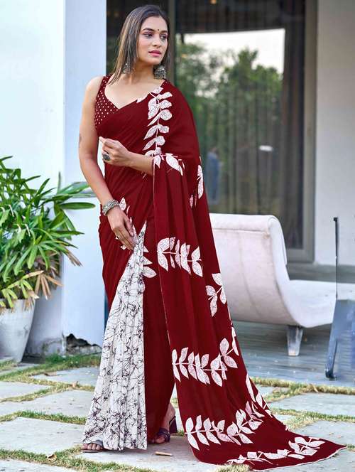 women printed half & half saree with blouse - 22021397 -  Standard Image - 0