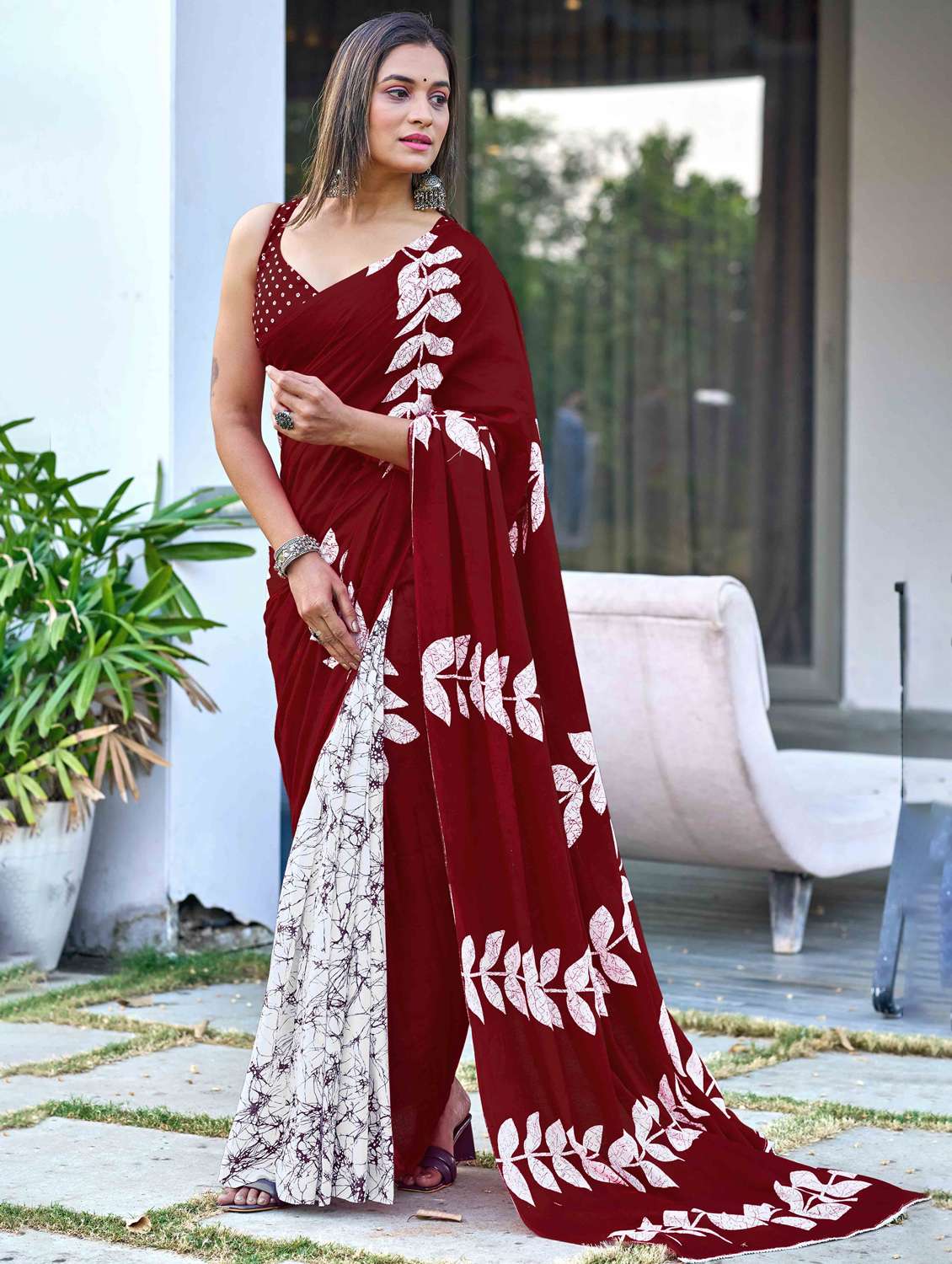 women printed half & half saree with blouse - 22021397 -  Zoom Image - 0