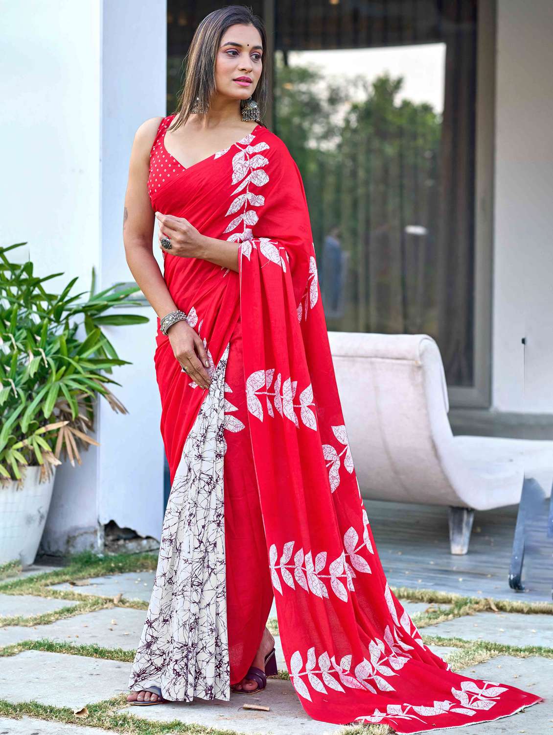 women printed half & half saree with blouse - 22021399 -  Zoom Image - 0