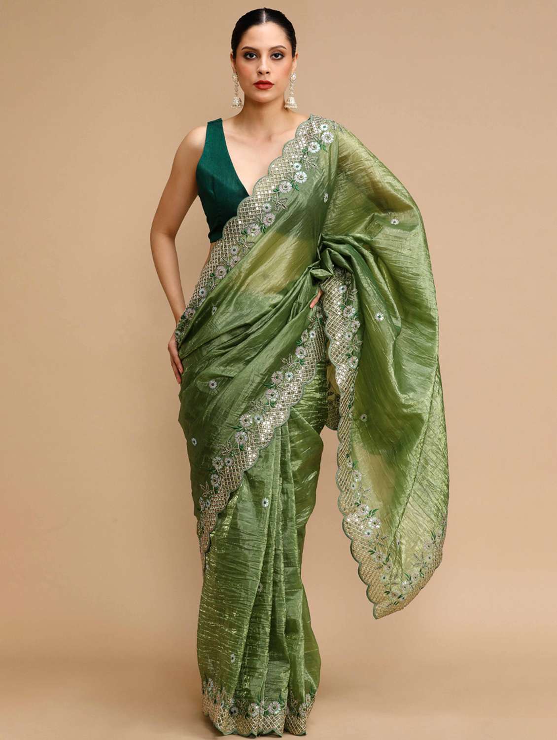 women solid with work embroidered saree with blouse