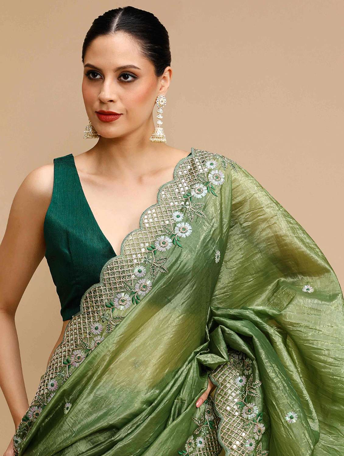 women solid with work embroidered saree with blouse - 22021403 -  Standard Image - 3