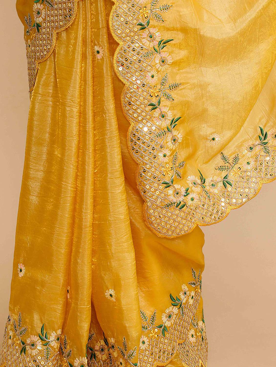 women solid with work embroidered saree with blouse - 22021404 -  Standard Image - 5