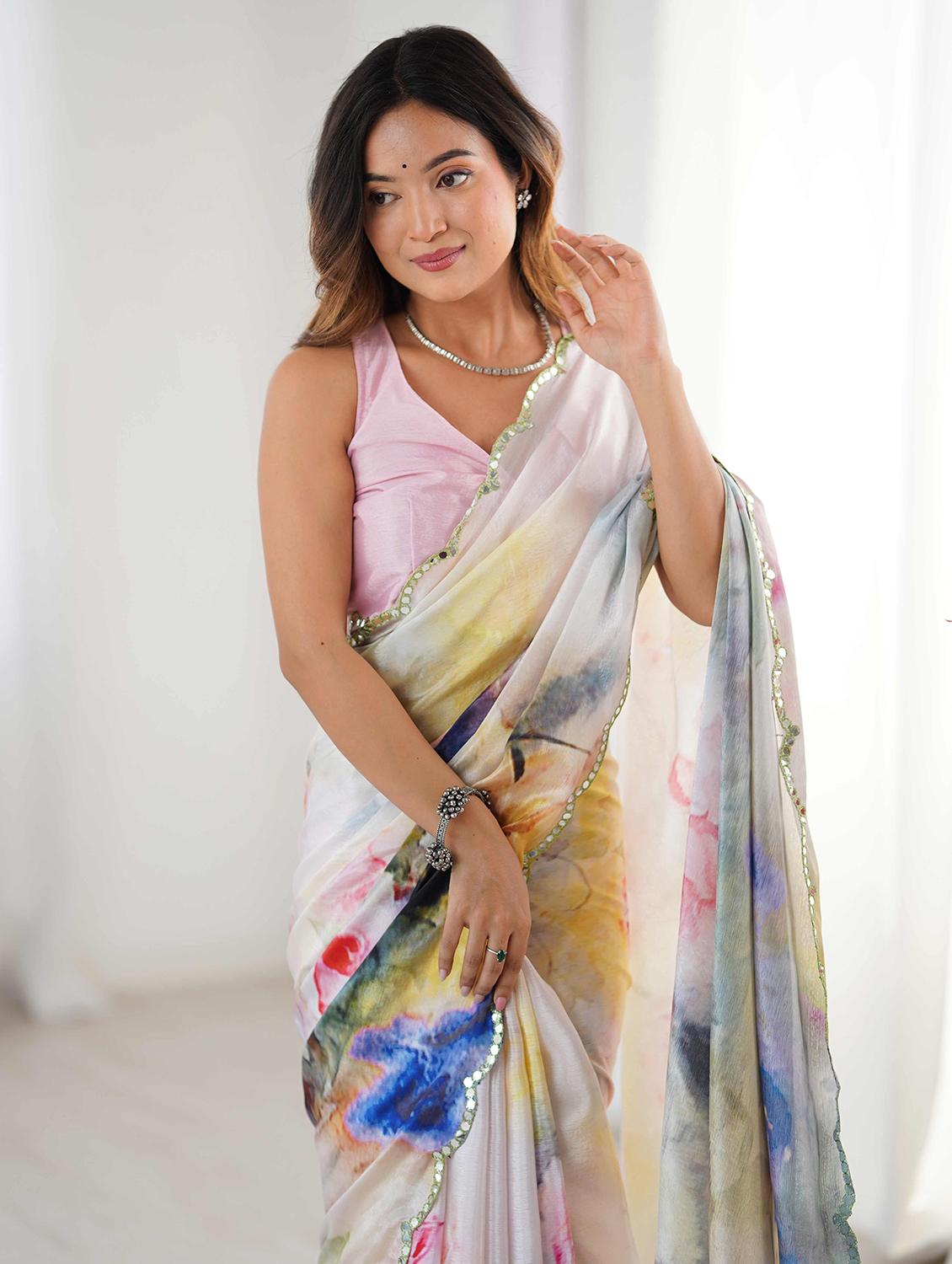 women floral printed saree with blouse - 22021433 - Standard Image - 3