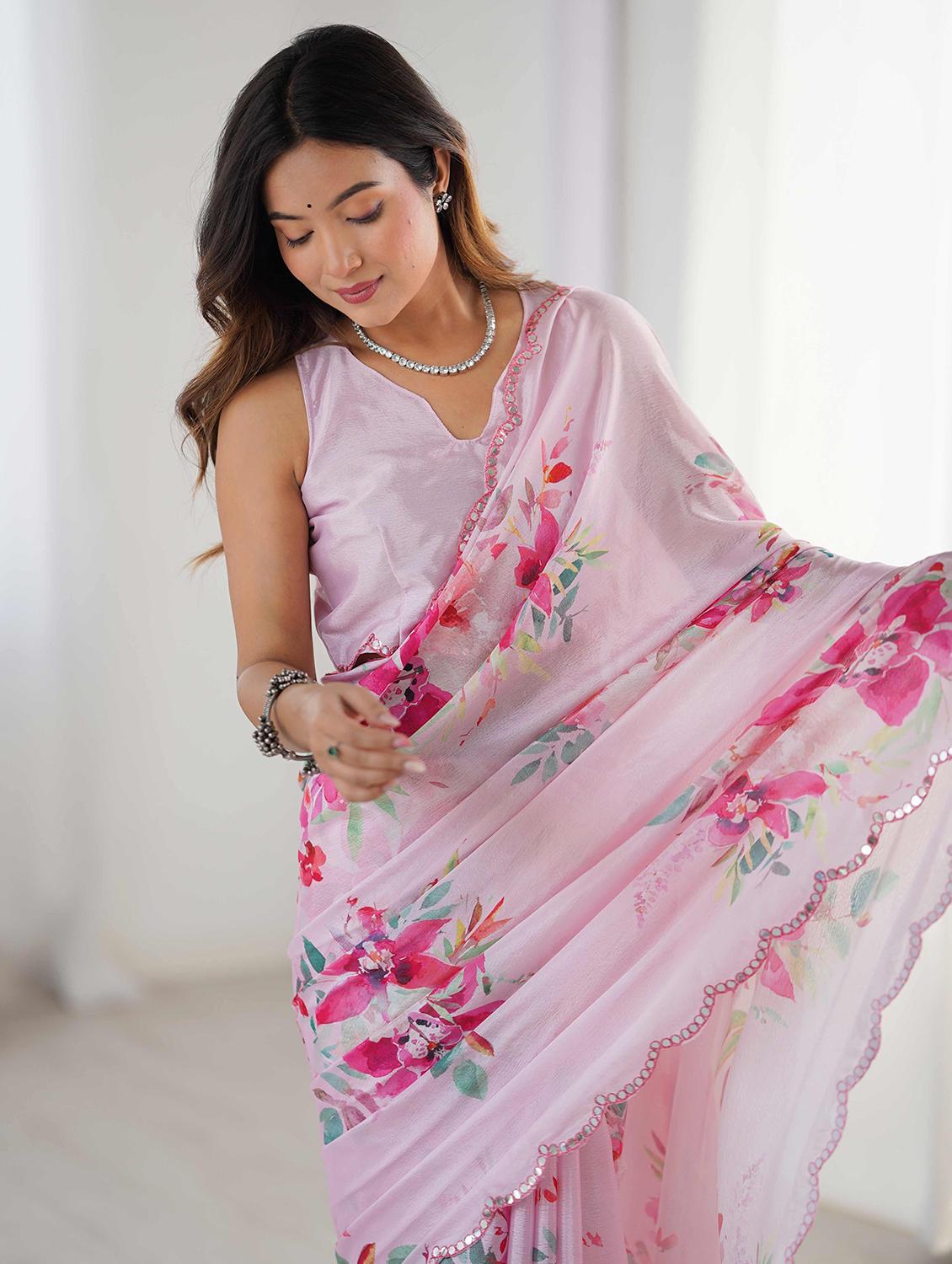 women floral printed saree with blouse - 22021436 - Standard Image - 3