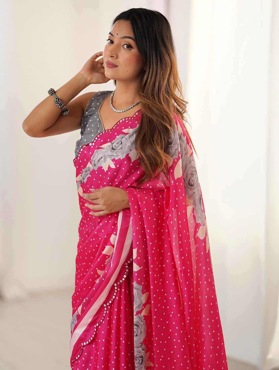 women floral printed saree with blouse - 22021439 - Standard Image - 3