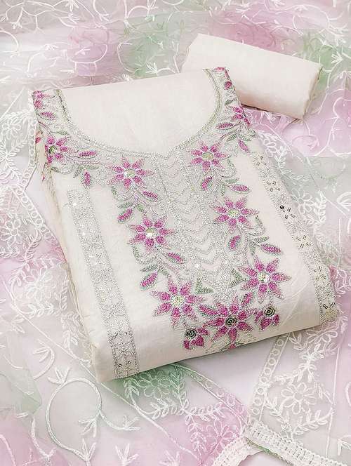 women solid with work embroidered unstitched suit set - 22021449 - Standard Image - 0
