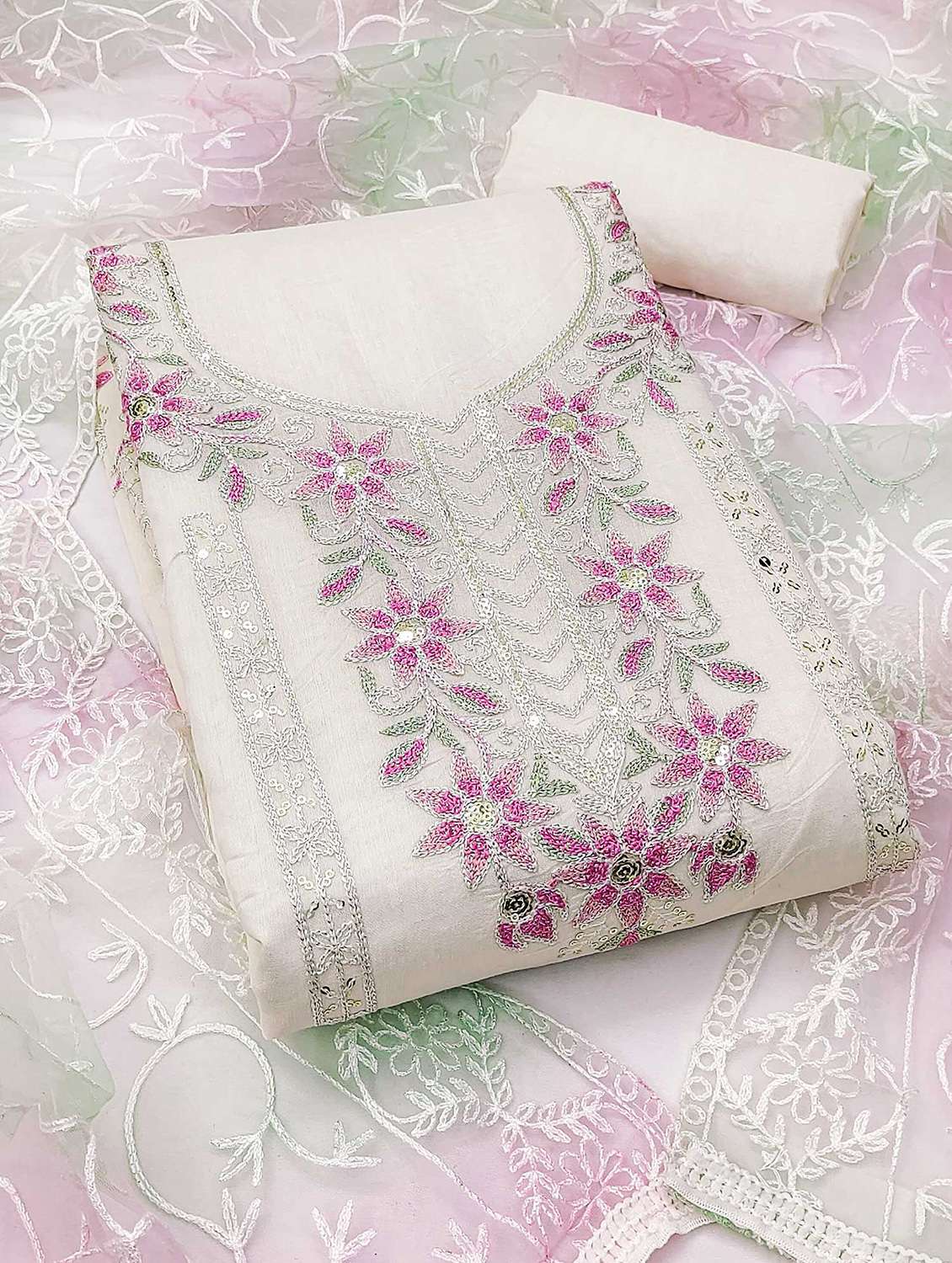 women solid with work embroidered unstitched suit set