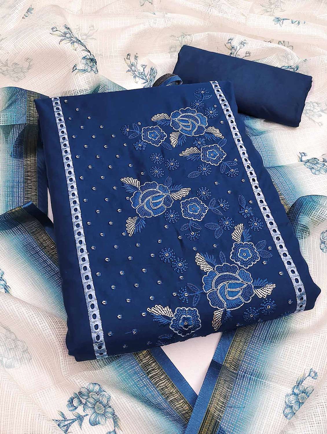 women solid with work embroidered unstitched suit set - 22021484 - Zoom Image - 0