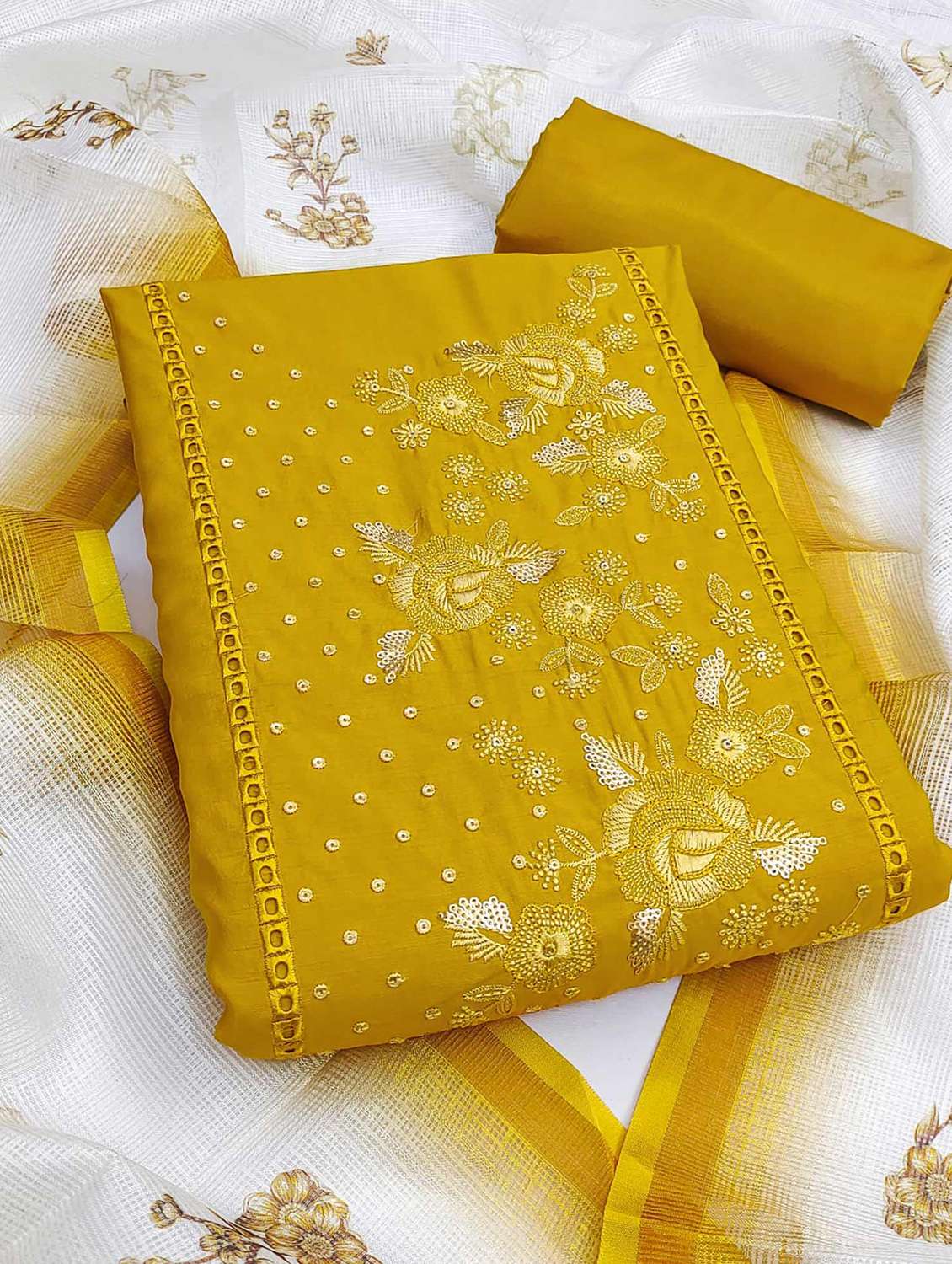 women solid with work embroidered unstitched suit set - 22021491 -  Zoom Image - 0