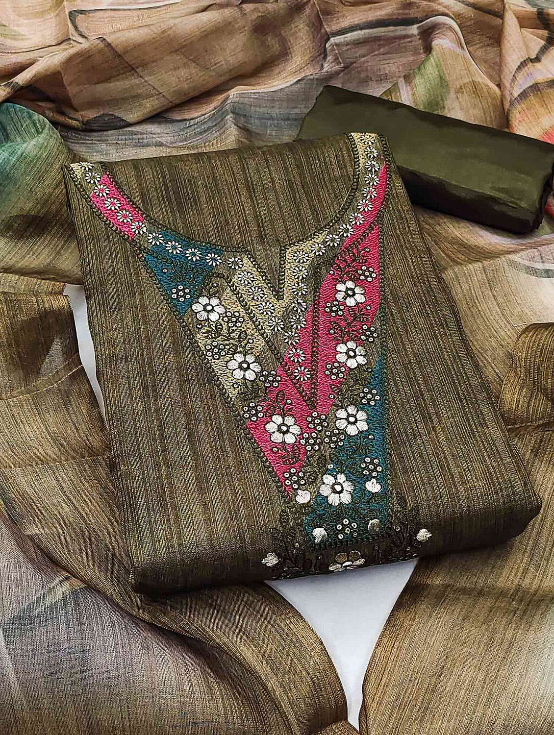 women solid with work embroidered unstitched suit set