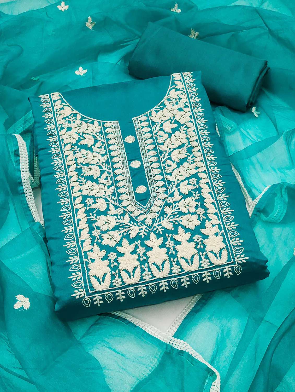 women solid with work embroidered unstitched suit set - 22021513 - Zoom Image - 0