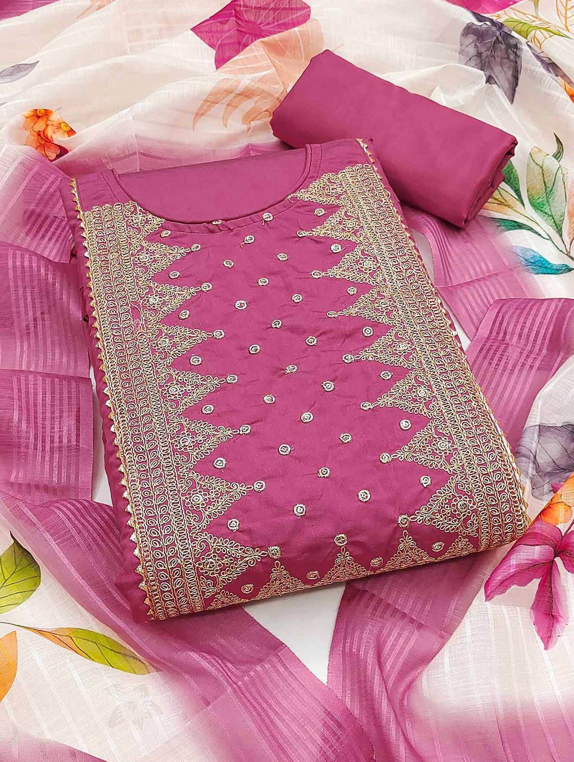 women solid with work embroidered unstitched suit set