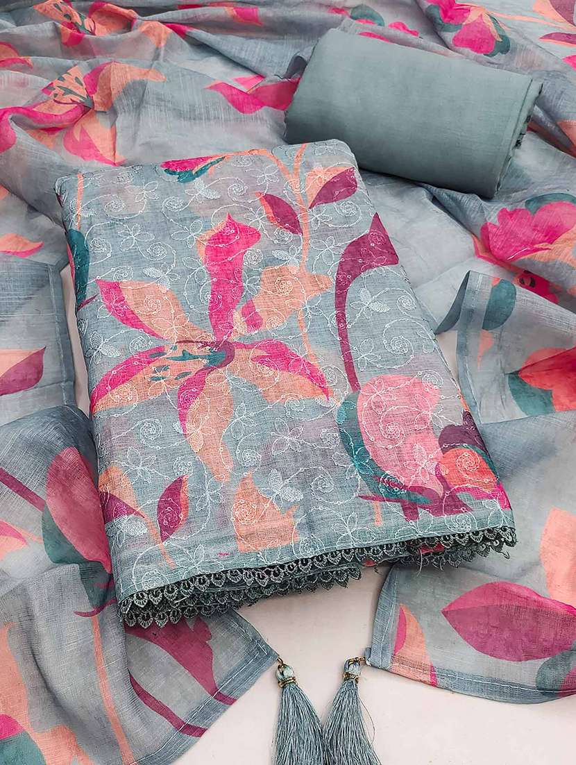women printed embroidered unstitched suit set